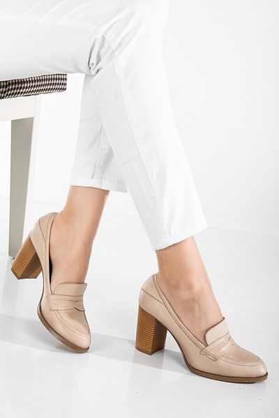 ANALİN SHOES Pantofi cu toc clasici Saddler din piele naturală de damă bej