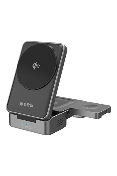 S-LINK SW-CWF116 Siyah Telefon Kulaklık Akıllı Saat 15W 3 in 1 Magsafe