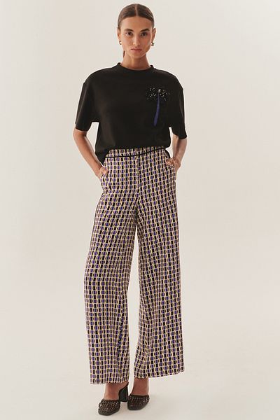 Exquise High Waist Pocket Loose Cut Patterned Trousers