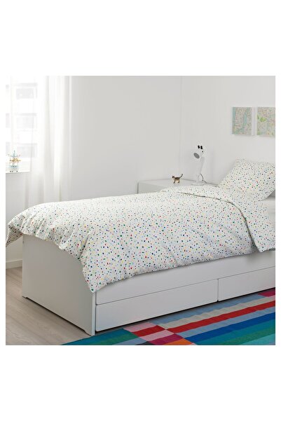 IKEA tek kişilik baza, beyaz, 90x200 cm, 2 çekmeceli, alt yataklı