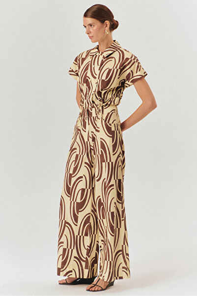 Exquise Soyut Desenli Pamuklu Wide Leg Pantolon