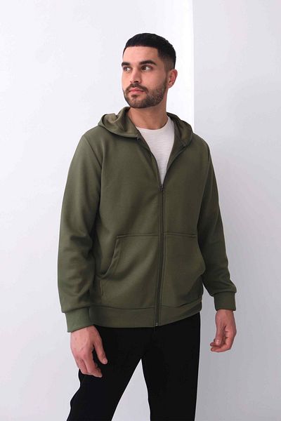 Behind Look Modal Sweat Light Khaki με κουκούλα και τσέπη καγκουρό με φερμουάρ