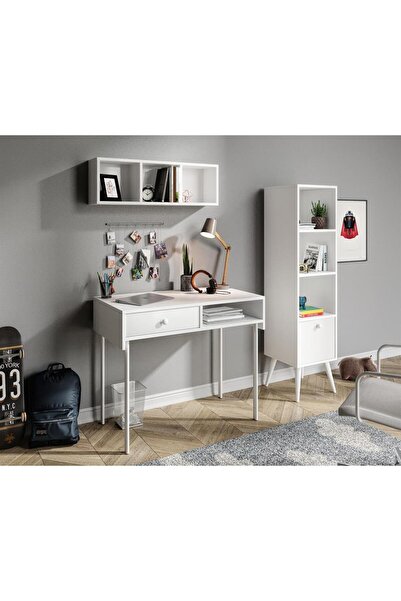 Genel Markalar Mobilya Major Beyaz Duvara Monte Çalışma Masası Takım