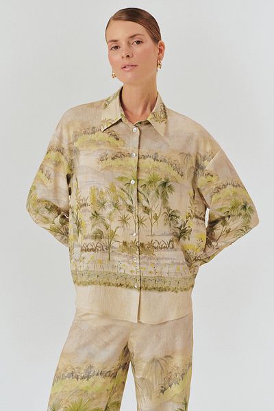 Exquise Cămașă cu mânecă lungă, cu rever, cămașă cu model tropical