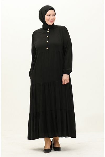 sefamerve Μαύρο φόρεμα βισκόζης Plus Size - 4068-01