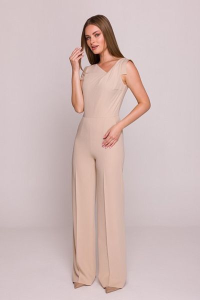 Stylove Asymmetric Neckline Jumpsuit - Beige