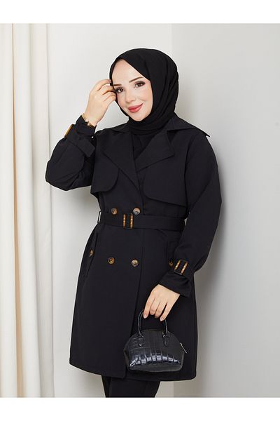 RACE FASHİON Double Breasted Collar Waterproof Lined Women's Trench Coat Rc3089