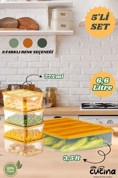 Stile Cucina 5-Piece Refrigerator Organizer Organizer Freezer Storage Container Suitable for Microwave