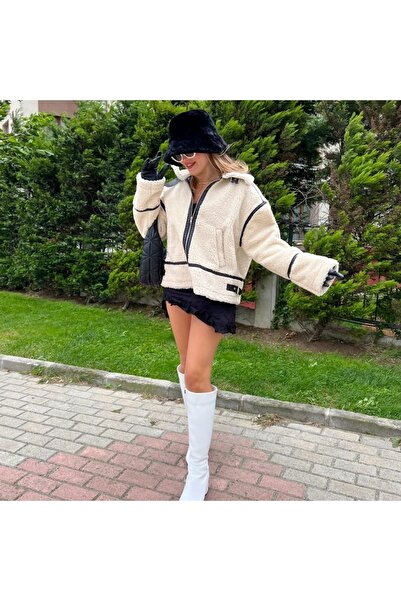 BESTELLA LİFE Palton motociclist bej cu blană