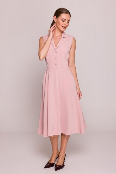 Stylove Flared Dress with Collar - Pale Pink