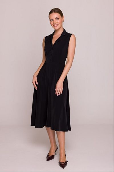 Stylove Flared dress with collar - black