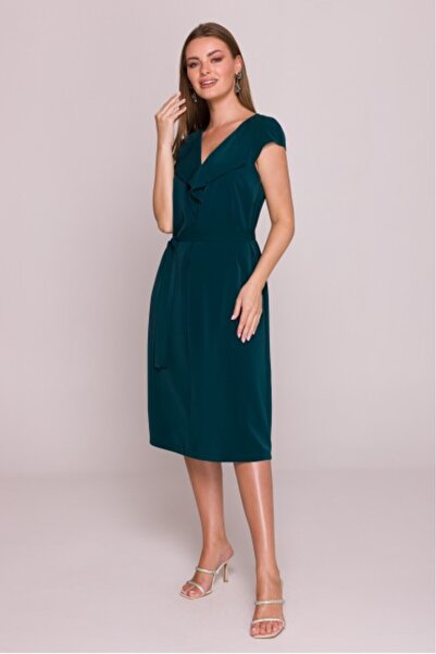 Stylove Dress with Frill and Waist Belt - Green