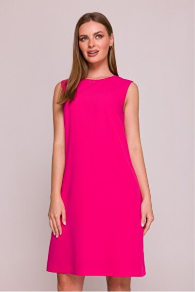 Stylove Simple midi dress without sleeves - pink