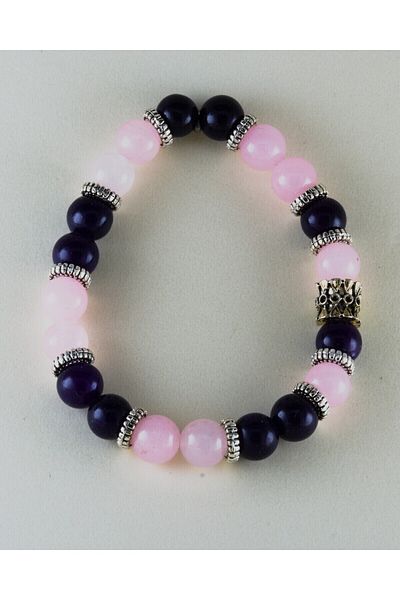 hmgtaş Natural Stone Amethyst and Pink Quartz Charm Bracelet Stylish Energy Stress Success Bracelet