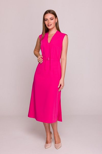 Stylove Dress with tied neckline and belt - pink