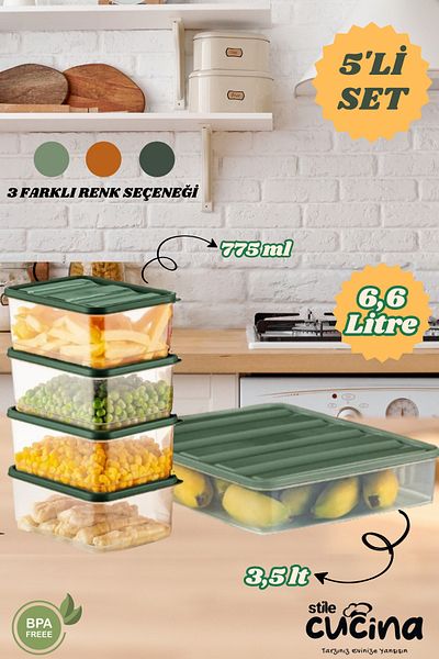 Stile Cucina 5-Piece Refrigerator Organizer Organizer Freezer Storage Container Suitable for Microwave