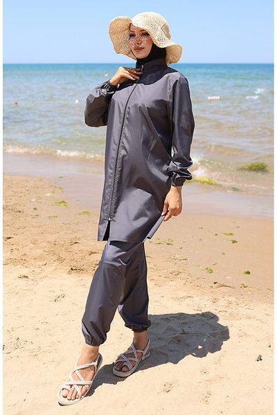 sefamerve Atlas 2-Pece Zippered Hijab μαγιό 9006-03 Anthracite