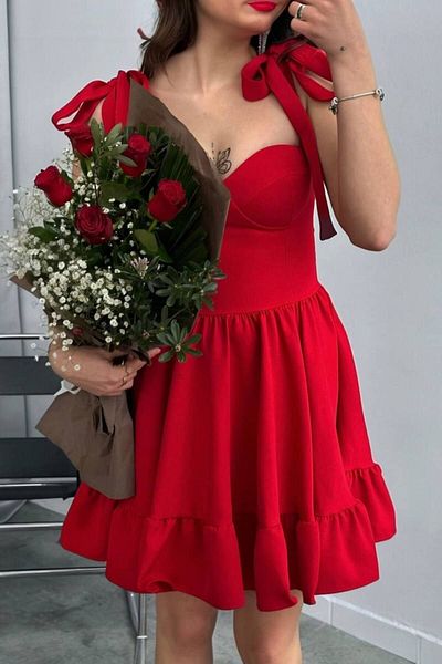 Özel Tasarım Suspender Dress Skirt Flounce Dress Breast Support Dress Mini Dress Floral Dress Patterned Dress