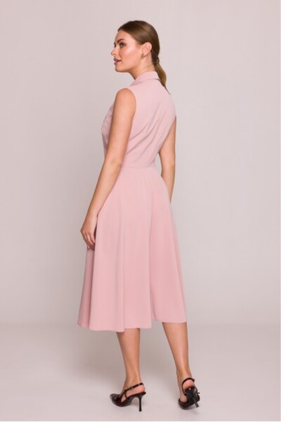 Stylove Flared Dress with Collar - Pale Pink