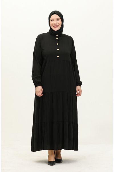 sefamerve Μαύρο φόρεμα βισκόζης Plus Size - 4068-01