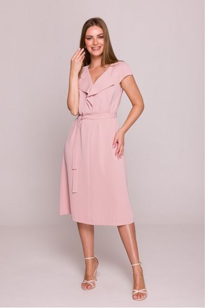 Stylove Dress with Ruffled Detail and Waist Belt - Powder Pink