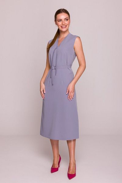 Stylove Dress with tied neckline and belt - dove grey