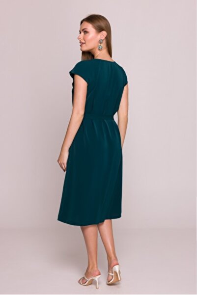 Stylove Dress with Frill and Waist Belt - Green