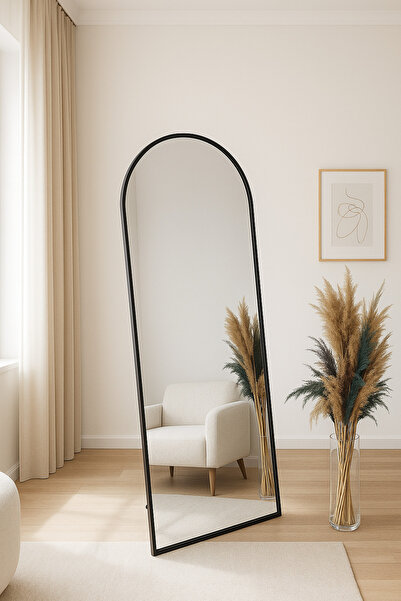 Ersan Dizayn Metal Çerçeve Siyah Oval Ayaklı Boy Aynası 65x180 Cm