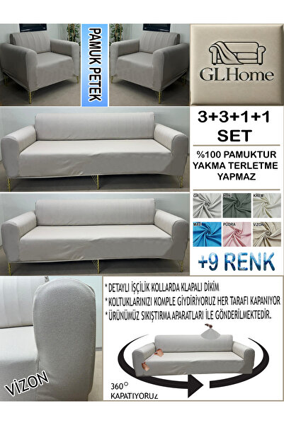Home %100 Pamuk Petek Kumaş 3+3+1+1 Komple Gi̇ydi̇rme Kanepe&çekyat, Bohem, P...
