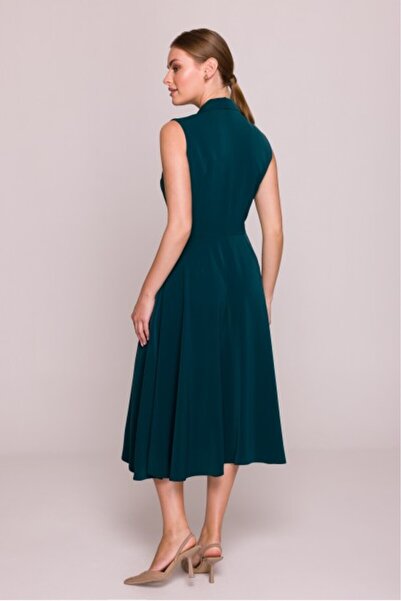 Stylove Flared Dress with Collar - Green