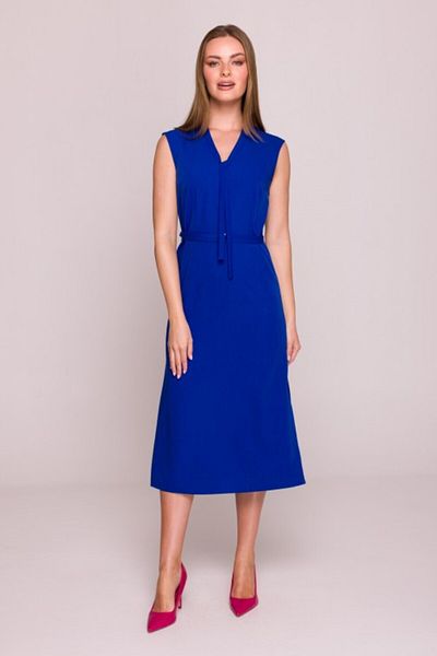 Stylove Rochie cu decolteu legat și curea în talie - albastru cobalt