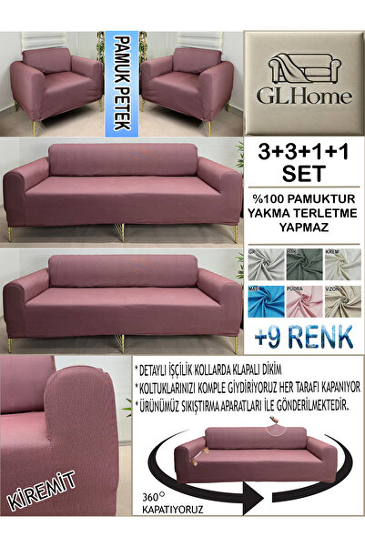 Home %100 PAMUK PETEK KUMAŞ 3+3+1+1 KOMPLE GİYDİRME KANEPE&ÇEKYAT, BOHEM, POR...