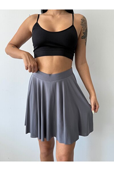 Moda ferfa Women's Gray Elastic Waist Flared Skirt with Shorts Inside
