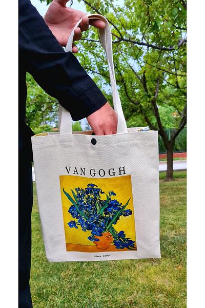 Luvili Van Gogh Canvas Tote Bag with Snap Fasteners Premium Series |   Irises 1890