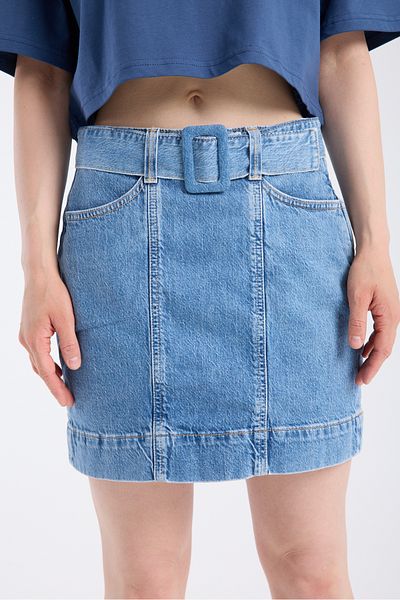 DK DOKUMACI Women's Slim Fit Denim Skirt Light Indigo