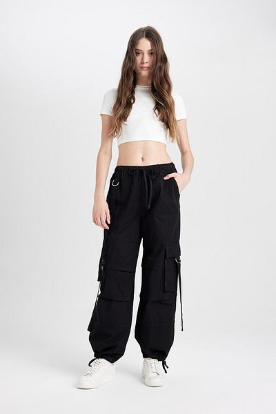 DeFacto Gabardine Basic - Straight Lace up Cargo Pants, Wide Leg - B1205Ax24Au