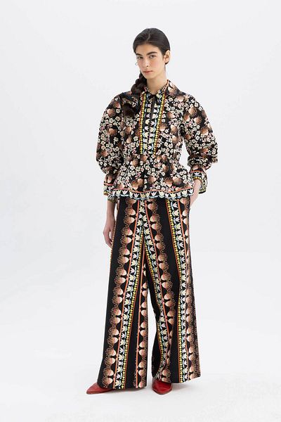 DeFacto Lug Von Siga X - Wide Leg Maxi Poplin Pants, Print, Regular Waist C1132Ax24Sm