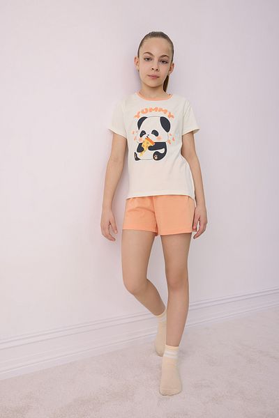 DeFacto Girls Pajamas Set Short Sleeve Top Stretchy Waisted Shorts E6428A825Hs