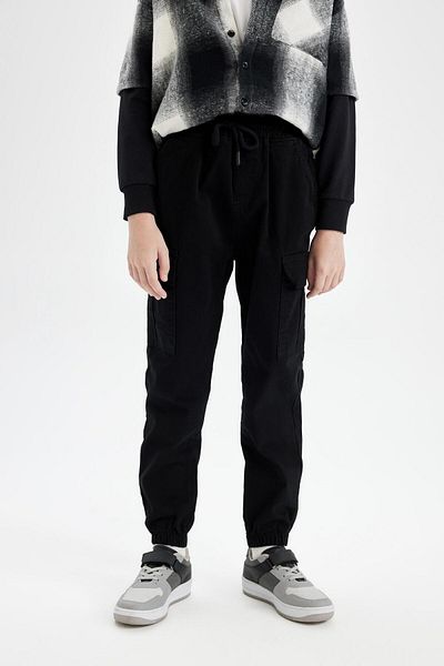 DeFacto Chlapecké černé kalhoty Gabardine Jogger - Cargo Pocket, Krajka v pase, Elastická noha A9393A824Au