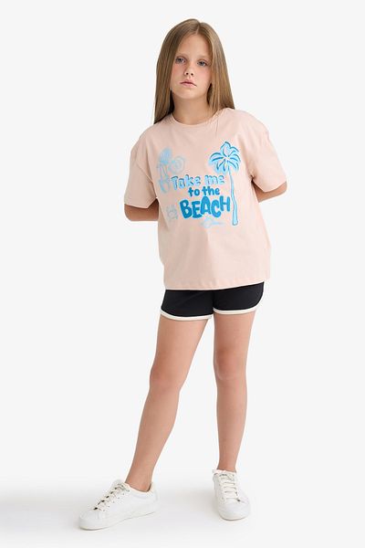 DeFacto Girls Relax Fit Crew Neck Printed Short Sleeve T-Shirt E0389A825Sm