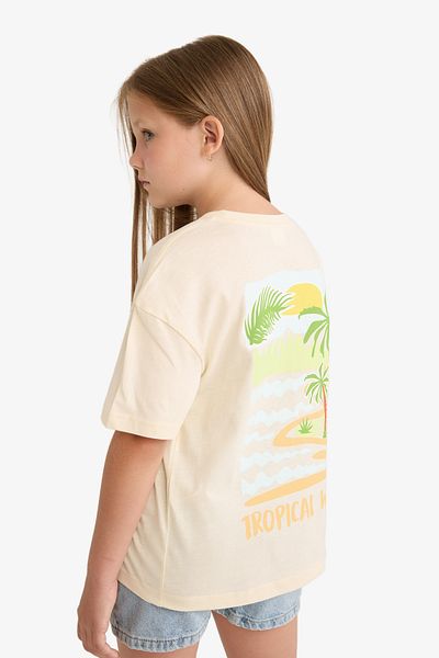 DeFacto Girl's Relax Fit Crew Neck Back Printed Short Sleeve T-Shirt E0387A825Sm
