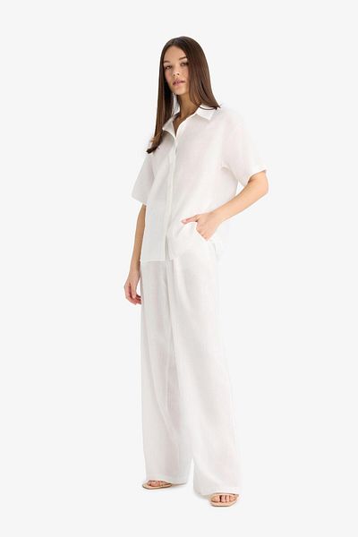 DeFacto Pantaloni palazzo albi cu talie înaltă elastică cu buzunare cu picioare largi A9129ax25sm