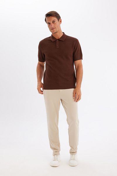 DeFacto Standard Fit Normal Cut Basic Απλό κοντομάνικο διάτρητο πλεκτό μπλουζάκι πόλο C9582ax24sm