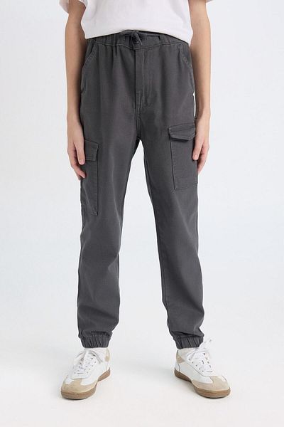 DeFacto Boy's Gabardine Jogger Pants - Cargo Pocket, Waist Lace, Elastic Leg C7555A824Wn