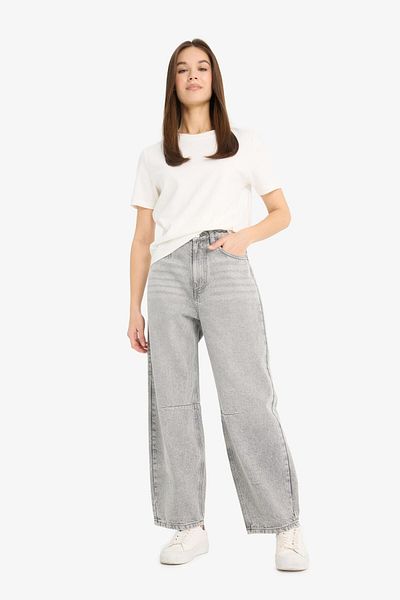 DeFacto Barrel Fit High Waist Straight Leg Long Jean Snow Washed Pants E8412Ax25Au