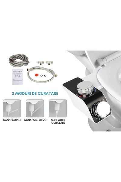 Medeyatech Bideu Non Electric Ultra Slim, Funcție pentru Apă Caldă și Rece, Presiune Reglabilă, Instalare Ușoară
