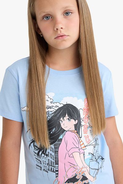 DeFacto Tricou cu mânecă scurtă cu imprimeu anime pentru fete E0351a825sm