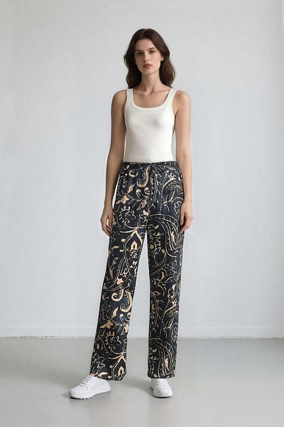 DeFacto Palazzo-Hose aus gemustertem Stoff mit weitem Bein und hoher Taille, weites Bein E7570ax25sp