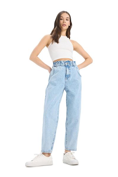 DeFacto Paperbag Elastic Waist Ankle Length Jean Washed Trousers E3184Ax25Sp
