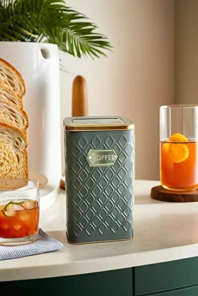 Arma House 1 Piece Seersucker Gray & Rose Gold Coffee Storage Jar 1.5 Lt